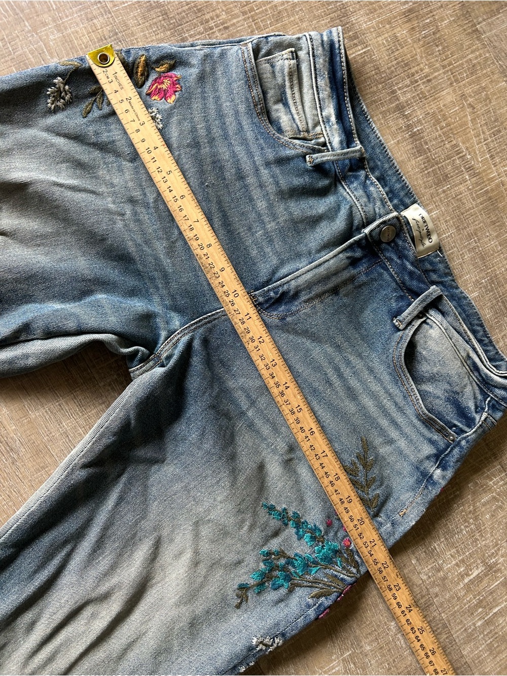 ▶️ Driftwood x Free People Embroidered Floral Crop Flare Jeans Womens 34 Boho - Picture 14 of 16